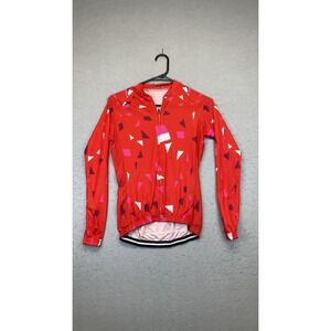 Cycling Jersey Womens Small Red Geometric‎ Long Sleeve Full Zip 3 Rear Pockets